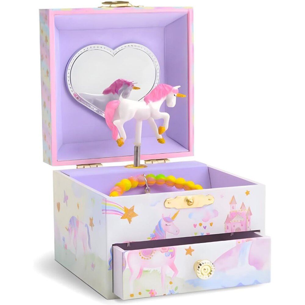 Jewelry Box for Girls with 1 Drawer - Unicorn Musical Jewelry Boxes, Beautiful D